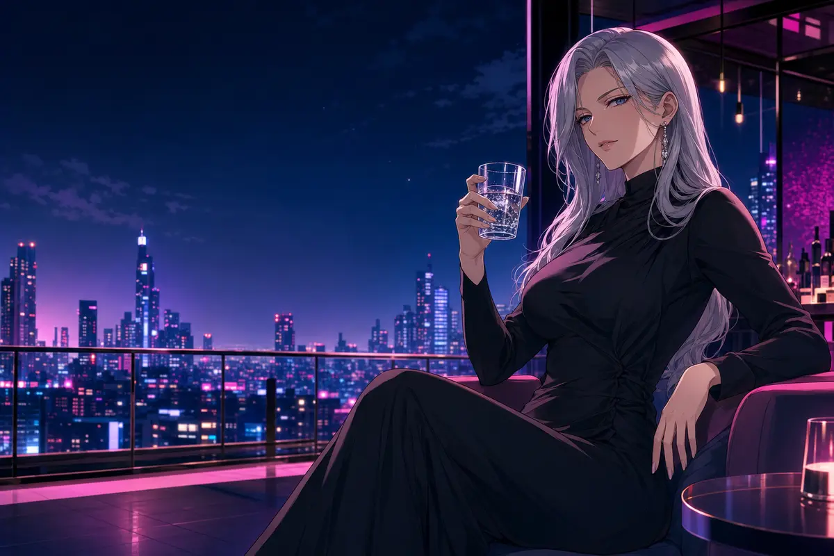 Anime video concept thumbnail with a clearly adult fictional character and cel-shaded style